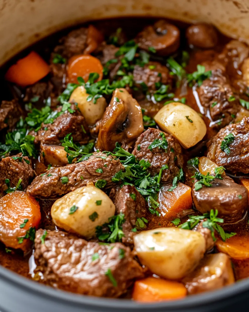 Homemade Beef Bourguignon food shot