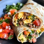 Homemade Breakfast Burrito with Sausage photo