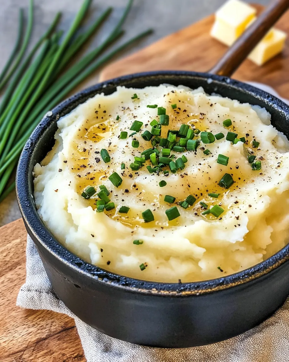 Delicious Creamy Mashed Potatoes with Chives food shot