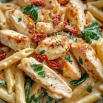 Homemade Creamy Tuscan Chicken and Spinach Slow Cooker Pasta photo
