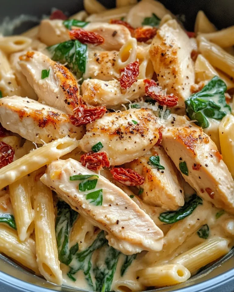 Homemade Creamy Tuscan Chicken and Spinach Slow Cooker Pasta photo