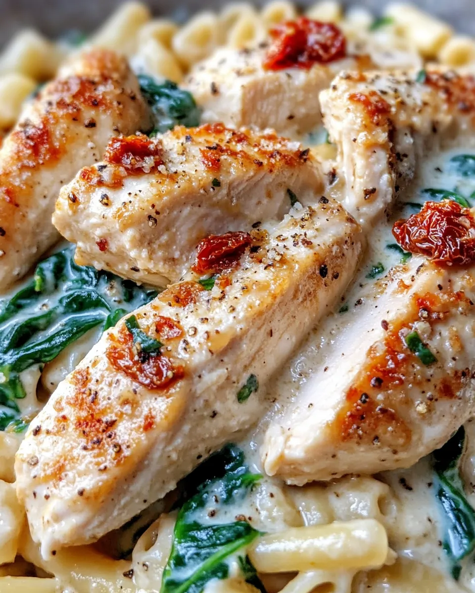Classic Creamy Tuscan Chicken and Spinach Slow Cooker Pasta image