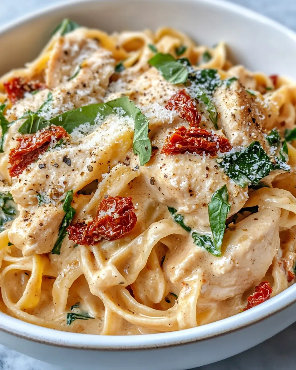Easy Creamy Tuscan Chicken and Spinach Slow Cooker Pasta recipe photo