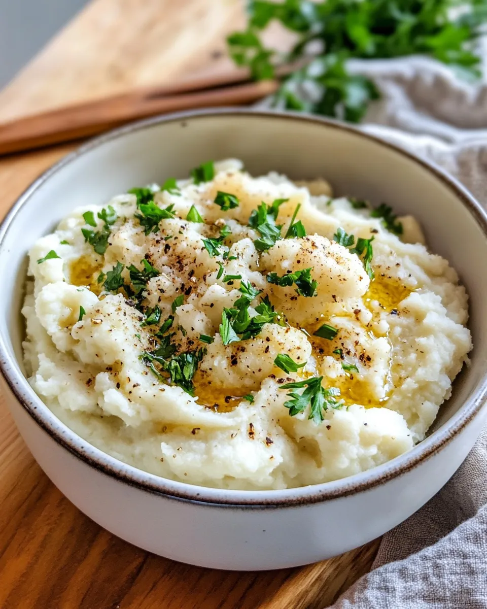 Easy Garlic Mashed Cauliflower food shot
