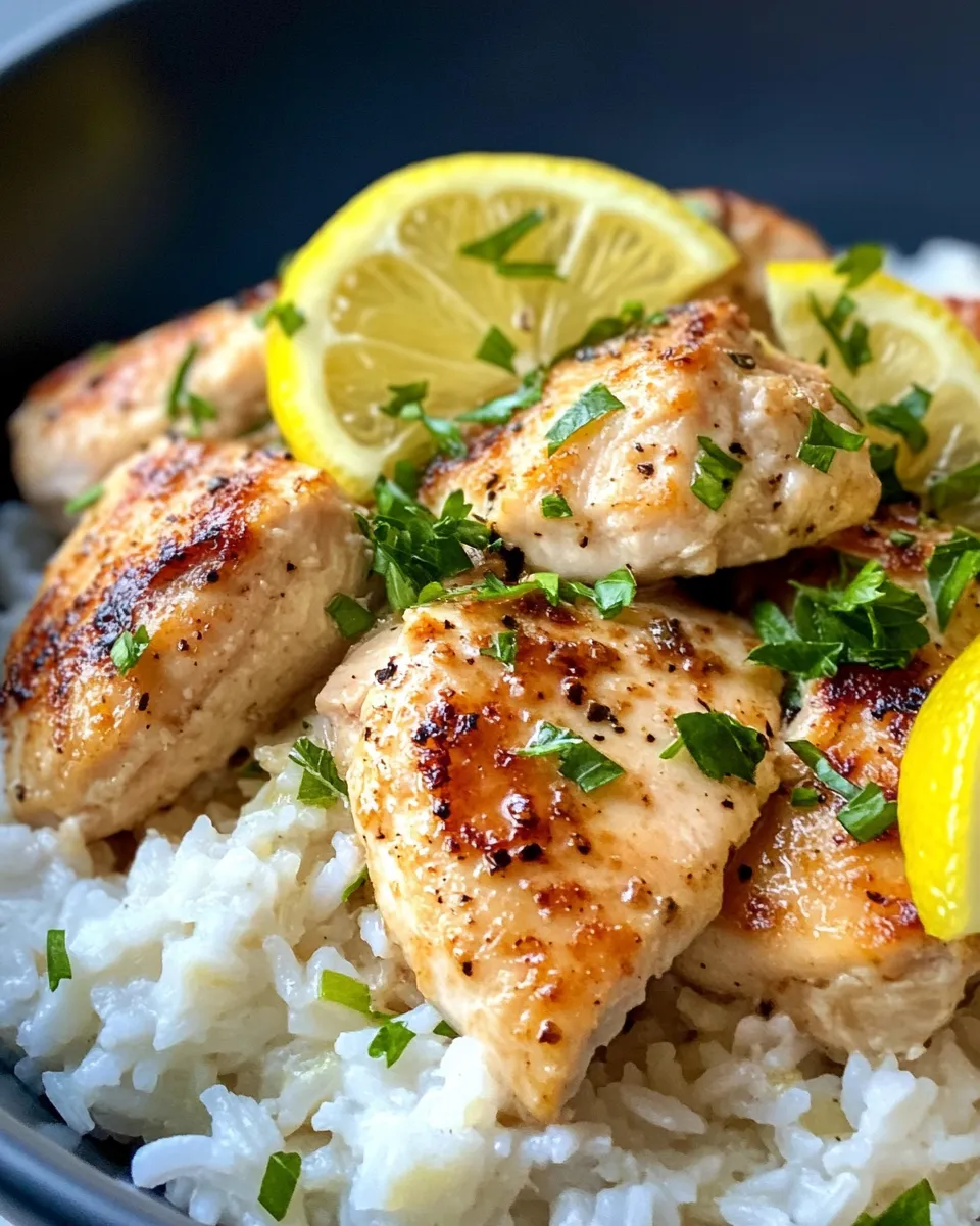 Easy Lemon Garlic Butter Chicken and Rice Crockpot food shot
