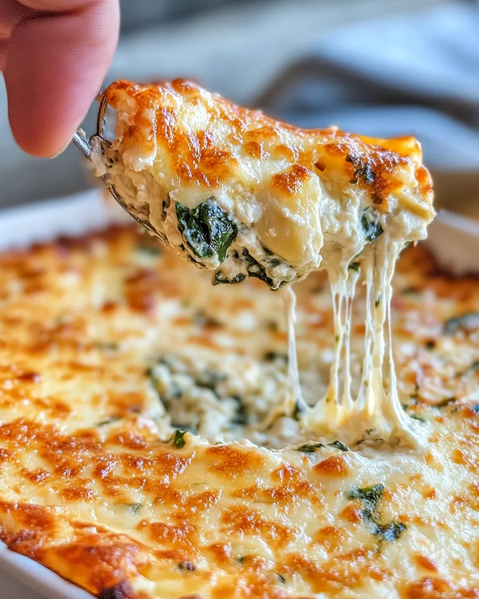 Delicious Spinach Artichoke Dip food shot
