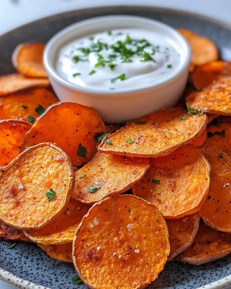 Delicious Sweet Potato Chips & Dip food shot