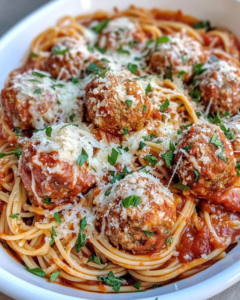 Easy Baked Spaghetti and Meatballs food shot