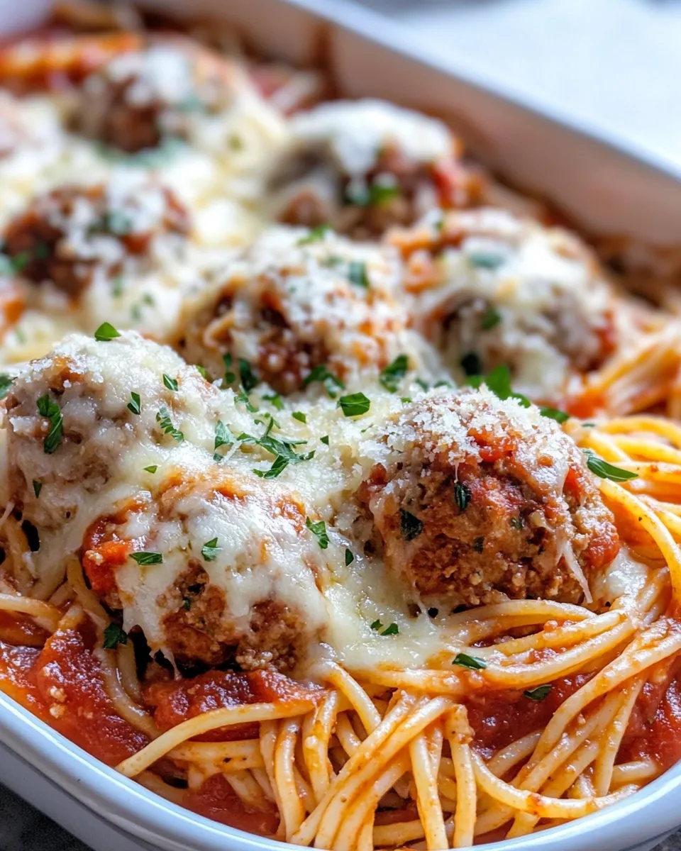 Delicious Baked Spaghetti and Meatballs plate image