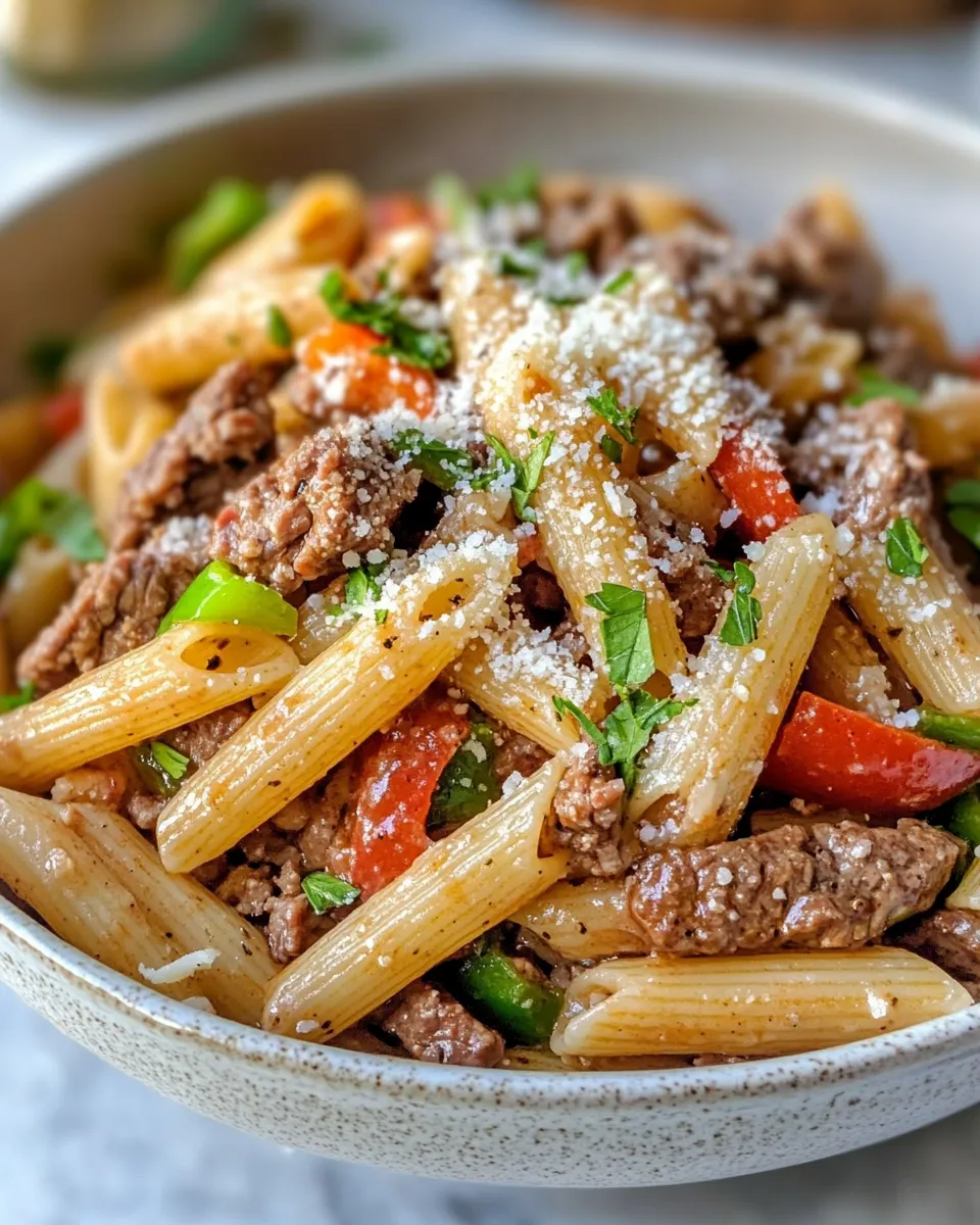 Easy Cheesesteak Pasta Skillet recipe photo