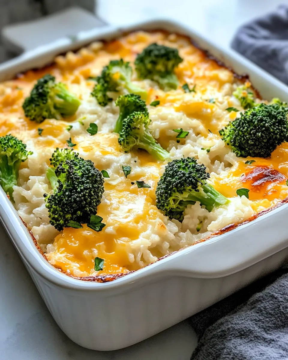 Classic Creamy Broccoli Cheddar Rice Bake dish photo