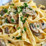 Homemade Creamy Mushroom Alfredo Fettuccine dish photo