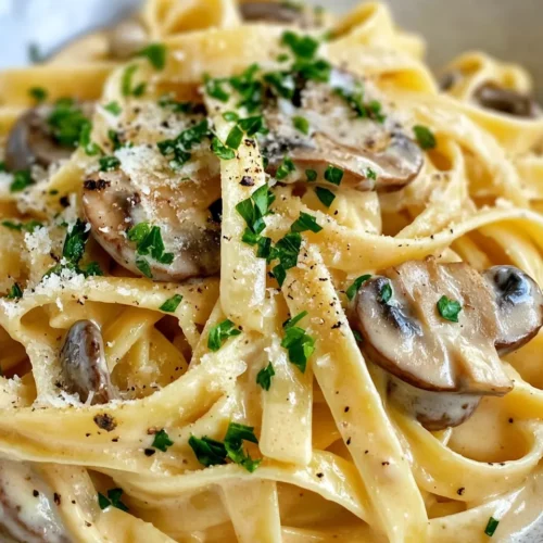 Homemade Creamy Mushroom Alfredo Fettuccine dish photo