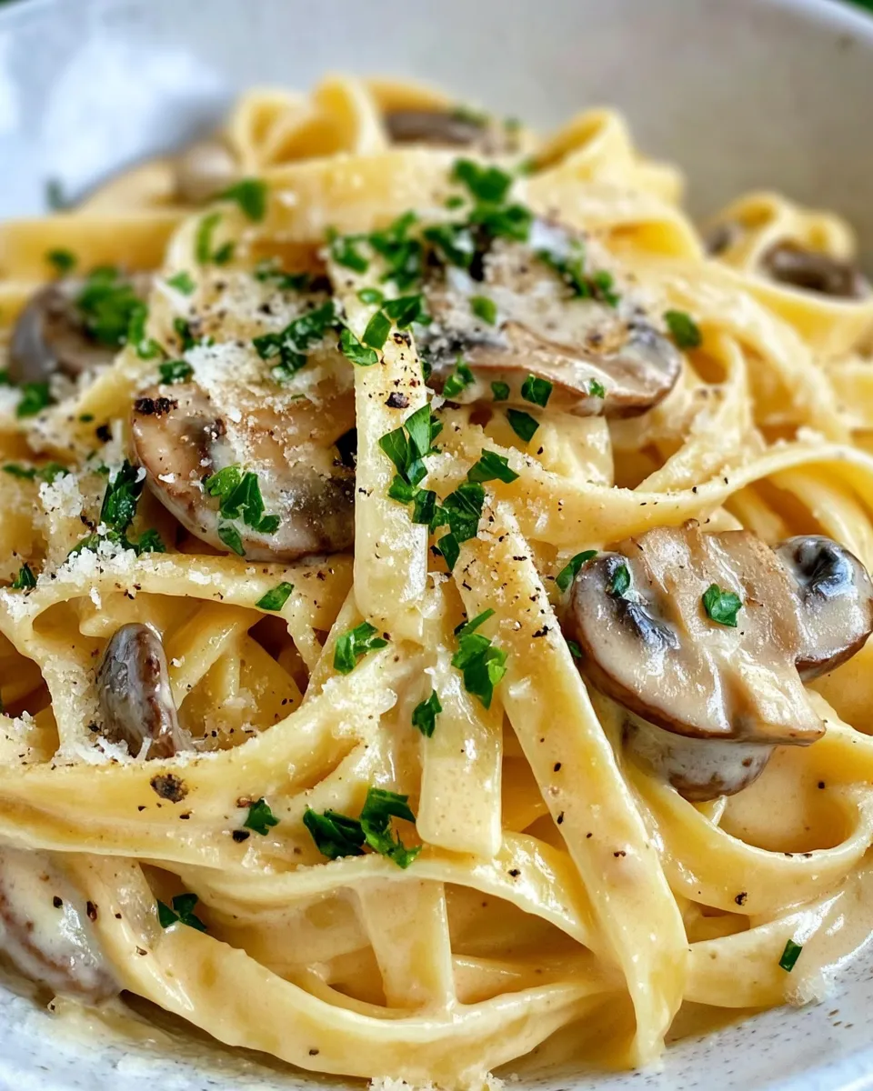 Homemade Creamy Mushroom Alfredo Fettuccine dish photo