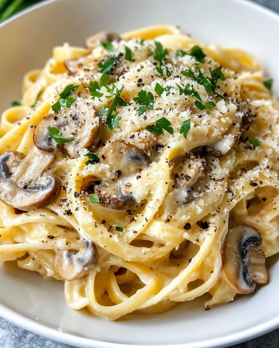 Classic Creamy Mushroom Alfredo Fettuccine recipe image