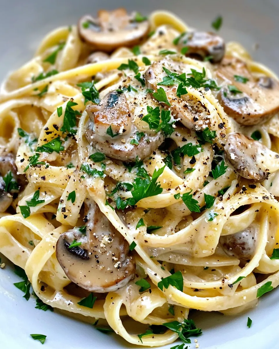 Easy Creamy Mushroom Alfredo Fettuccine food shot