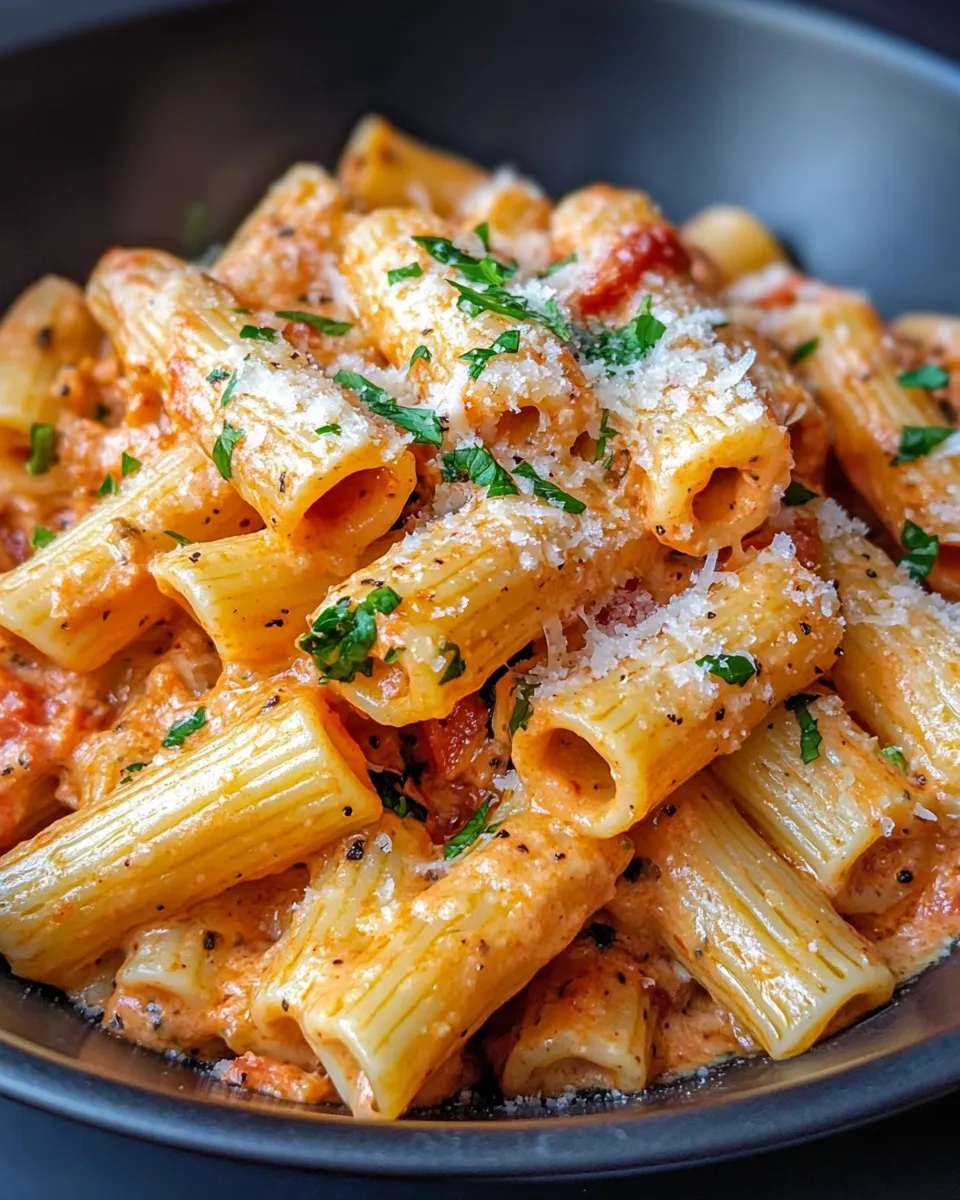 Delicious Creamy Roasted Red Pepper Rigatoni dish photo