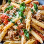 Homemade Creamy Tomato Basil Penne with Turkey Sausage recipe photo
