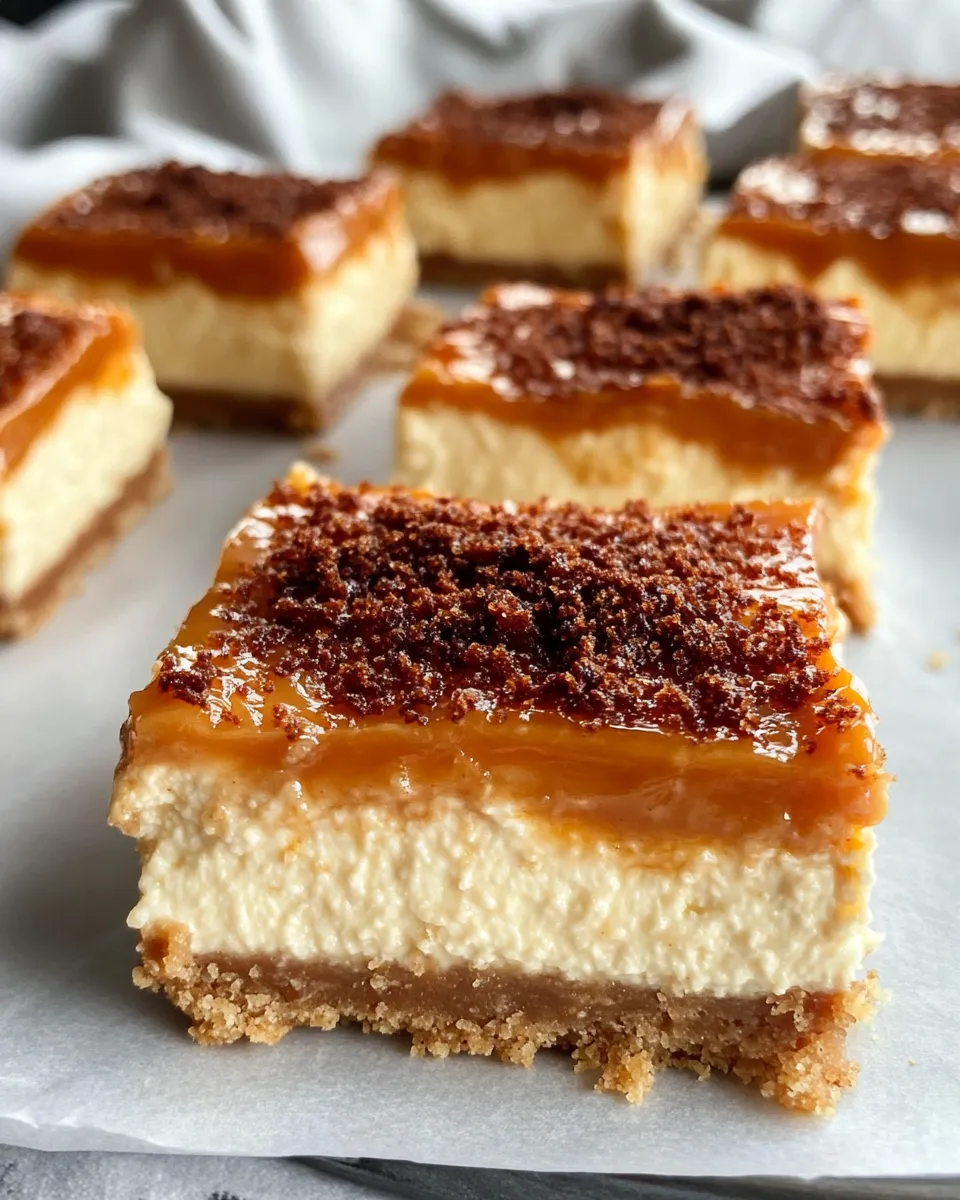 Delicious Dulce de Leche Cheesecake Bars food shot