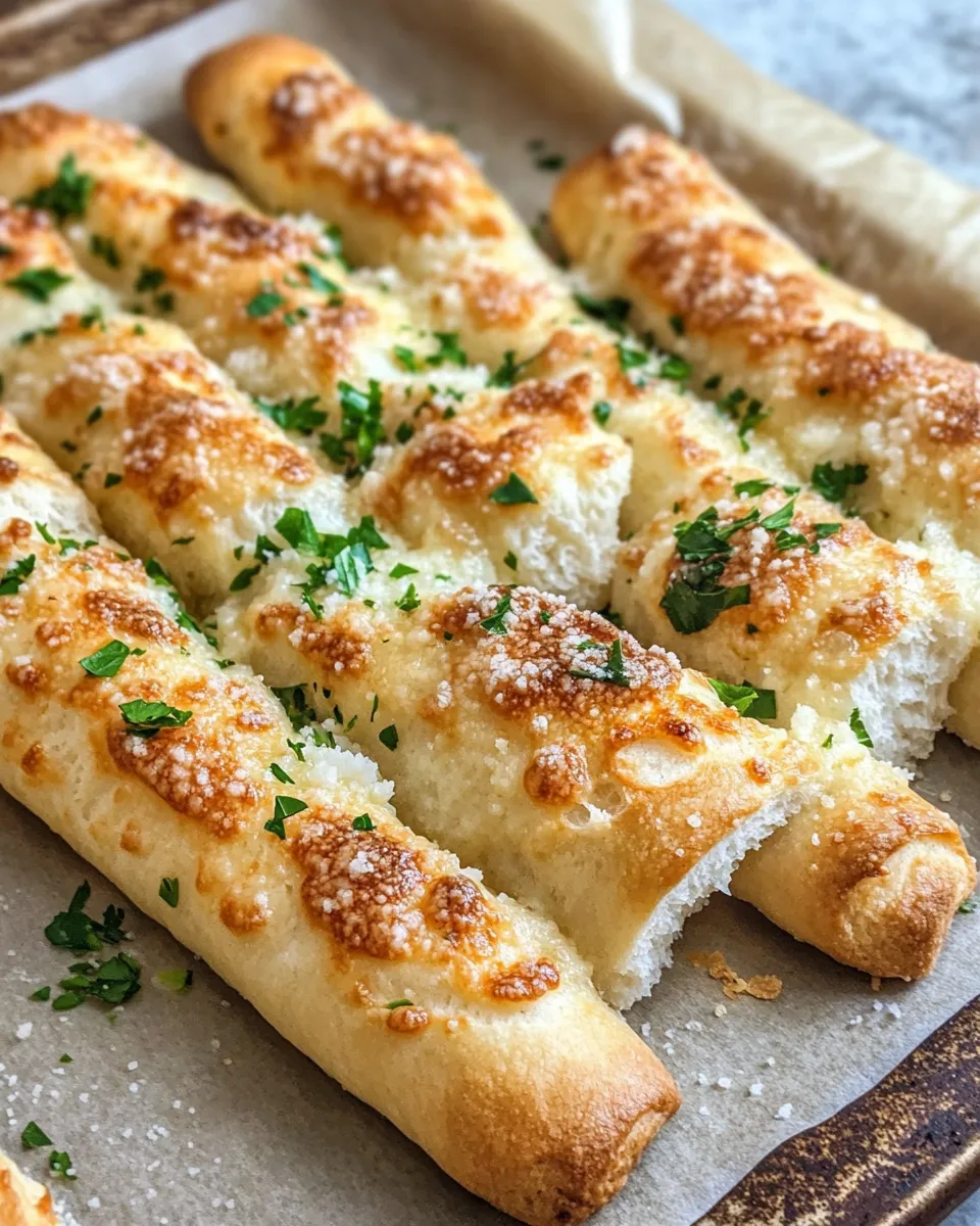 Delicious Garlic Parmesan Soft Breadsticks food shot