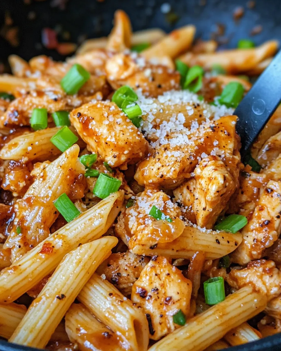 Delicious Honey BBQ Chicken Penne food shot