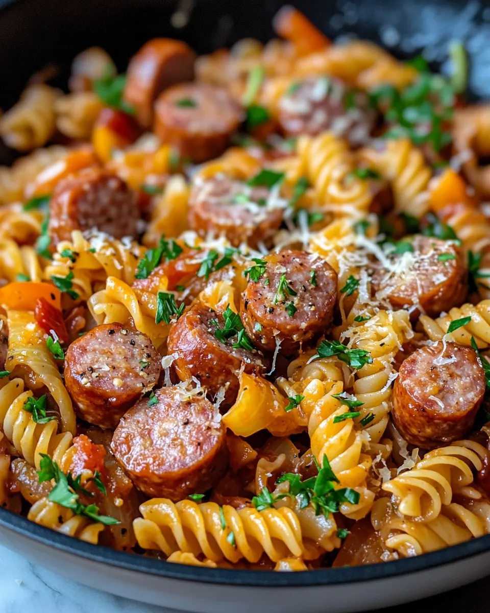 Delicious Honey BBQ Sausage & Pasta Skillet recipe photo