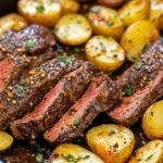 Delicious Honey Beef and Crispy Roasted Potatoes photo