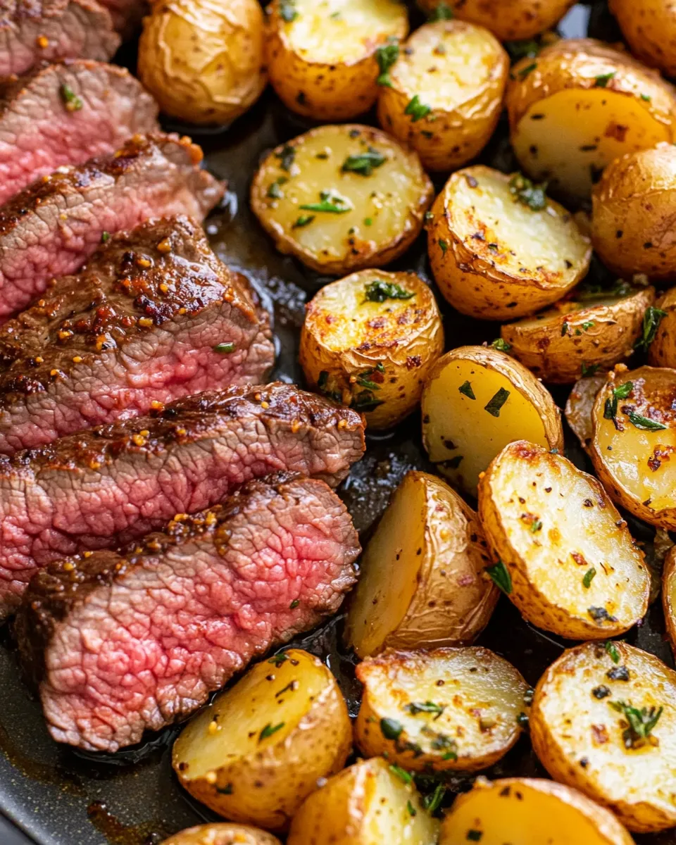 Homemade Honey Beef and Crispy Roasted Potatoes food shot