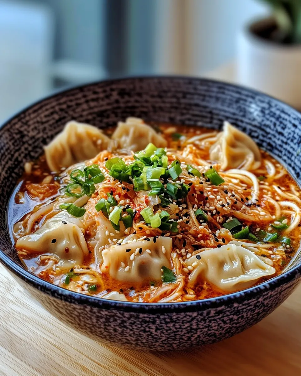 Classic Kimchi and Dumpling Noodle Soup image