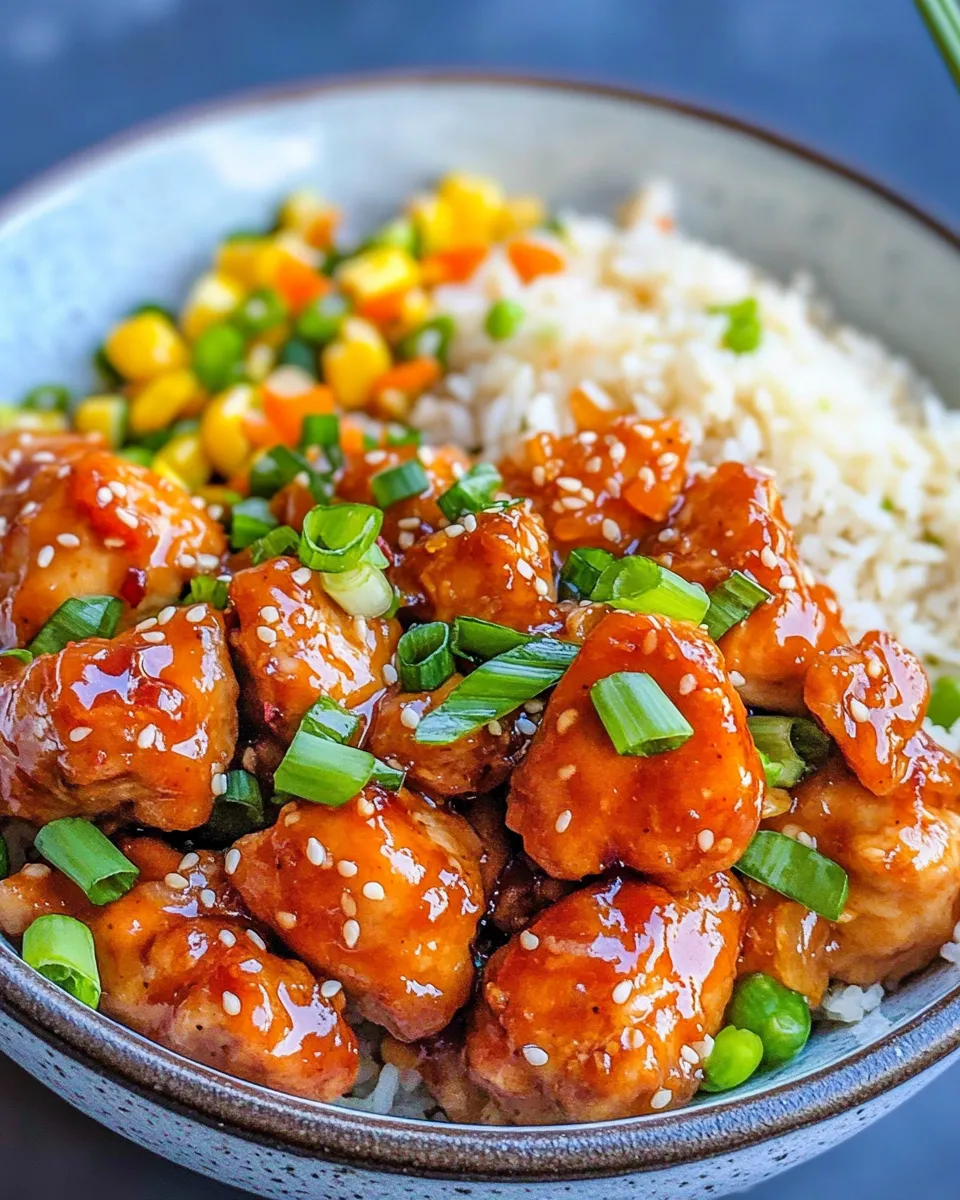 Delicious Sticky Orange Chicken with Fried Rice dish photo