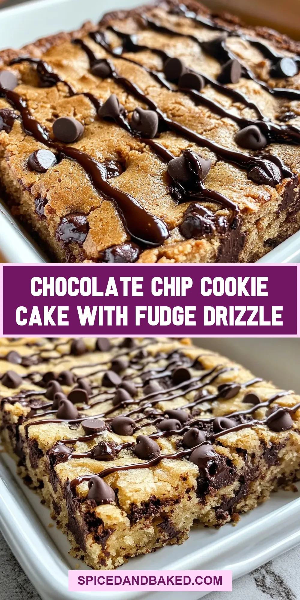 How To Make Homemade Chocolate Chip Cookie Cake With Fudge Drizzle
