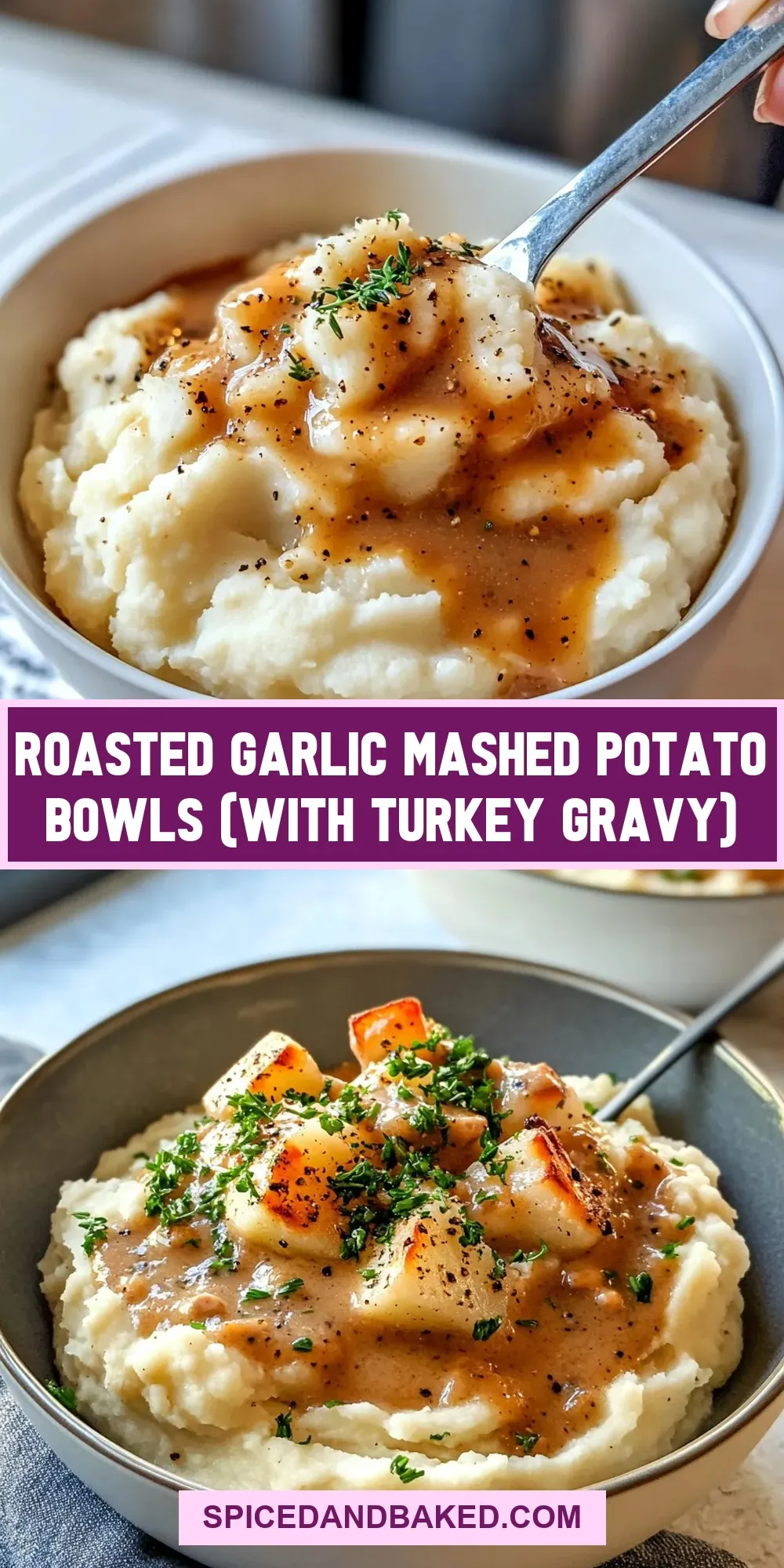 The Best Roasted Garlic Mashed Potato Bowls (With Turkey Gravy) Ever