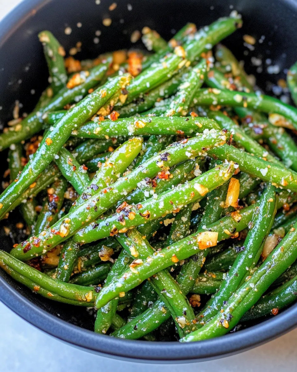 Easy Air Fryer Green Beans with Garlic & Parmesan food shot