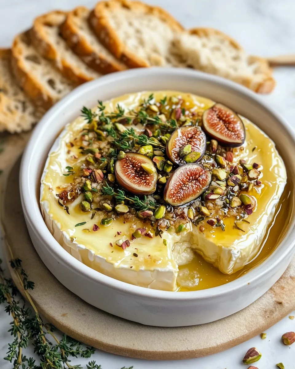 Easy Baked Brie with Pistachios, Honey & Figs food shot