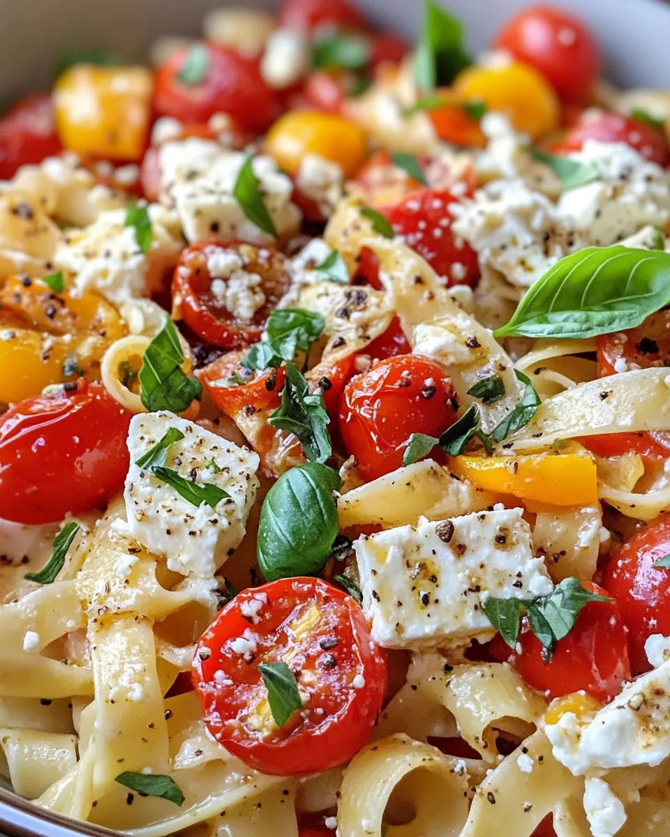 Easy Baked Feta Tomato Pasta with Roasted Peppers food shot