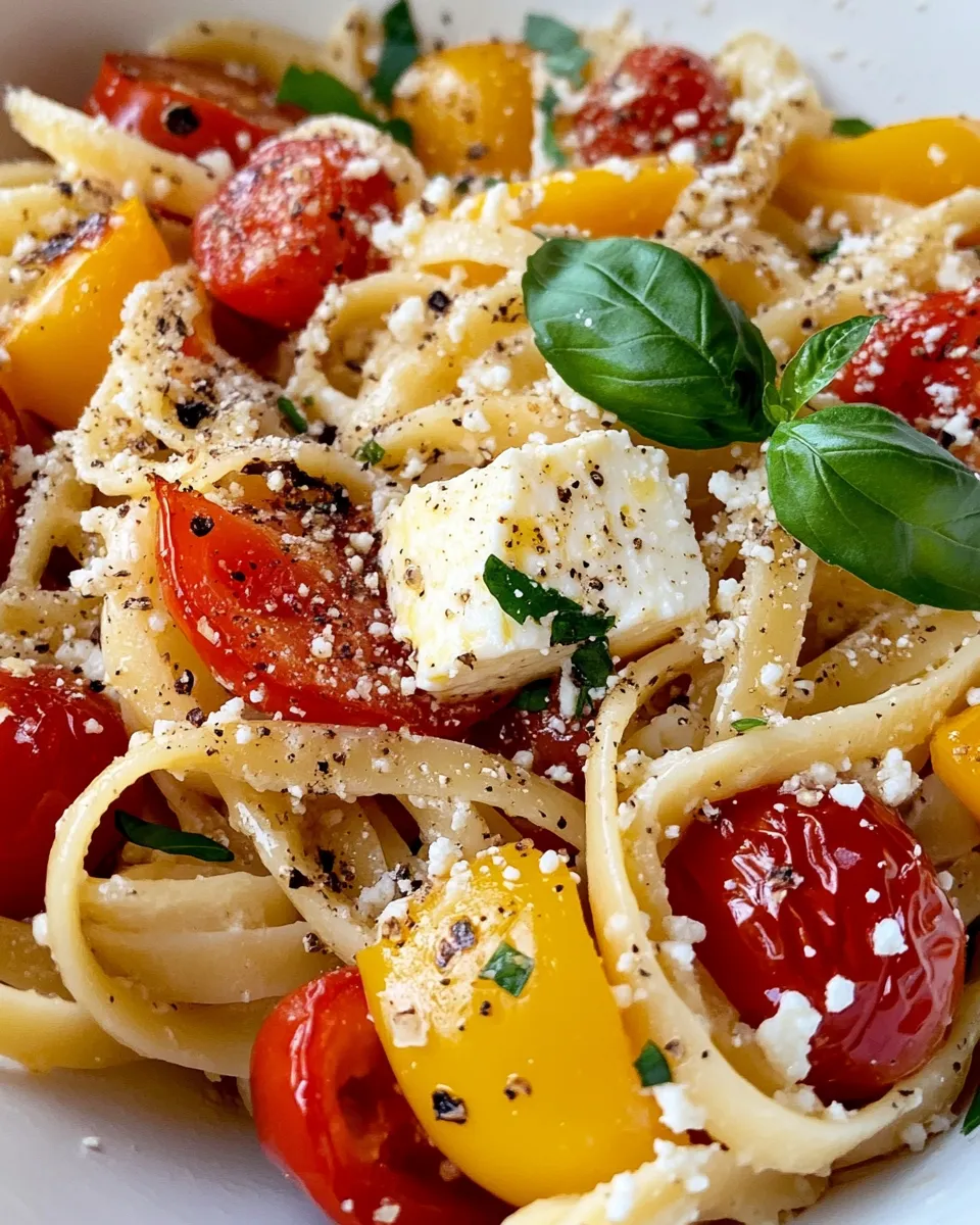 Delicious Baked Feta Tomato Pasta with Roasted Peppers plate image