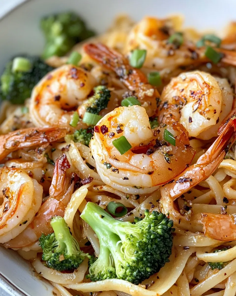 Easy Bang Bang Shrimp Pasta with Roasted Broccoli food shot