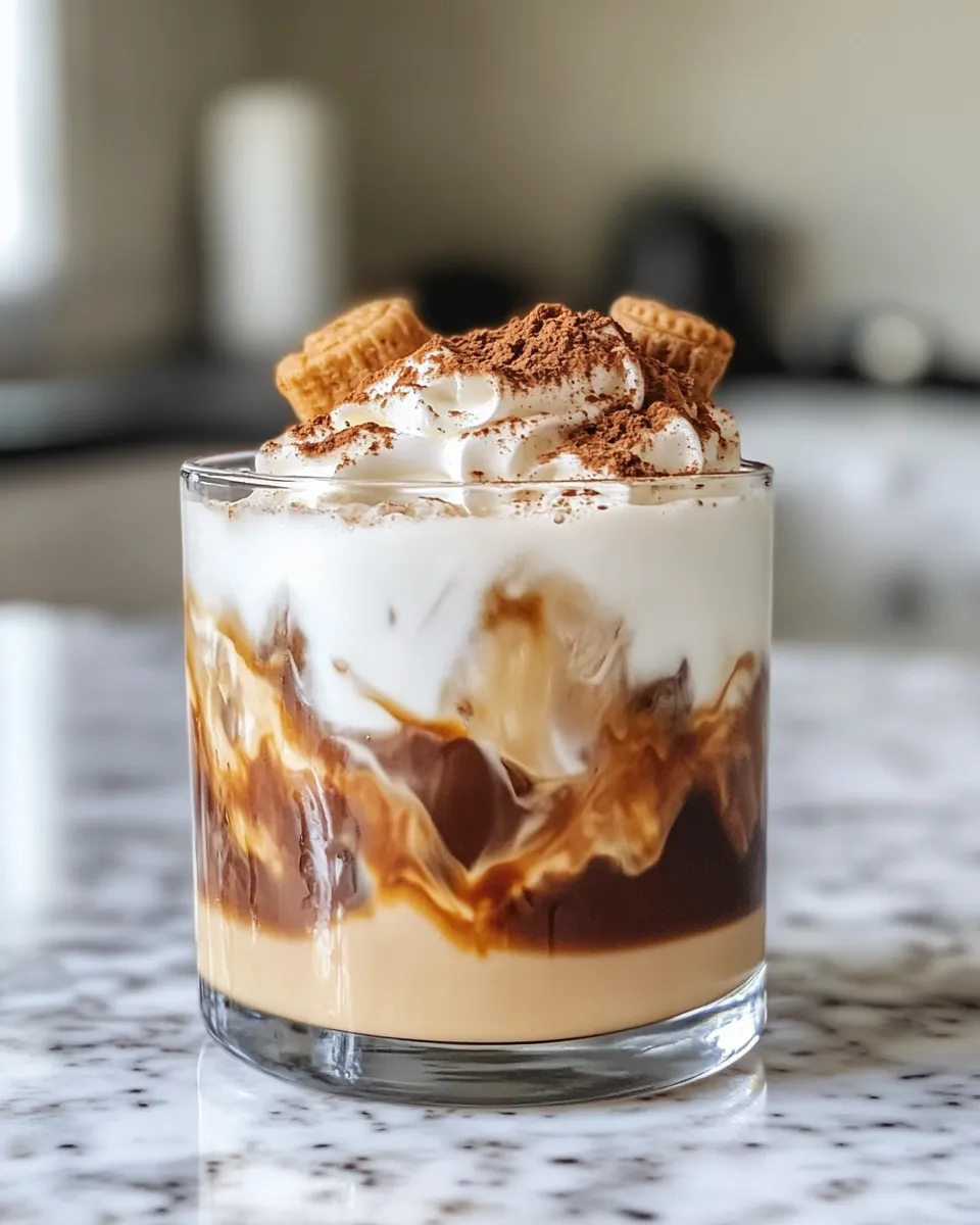 Homemade Biscoff Iced Coffee with Creamy Foam food shot