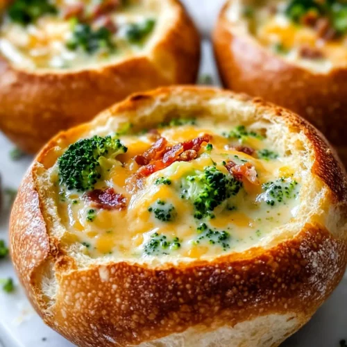 Homemade Broccoli Cheddar Soup in Toasted Bread Bowls photo