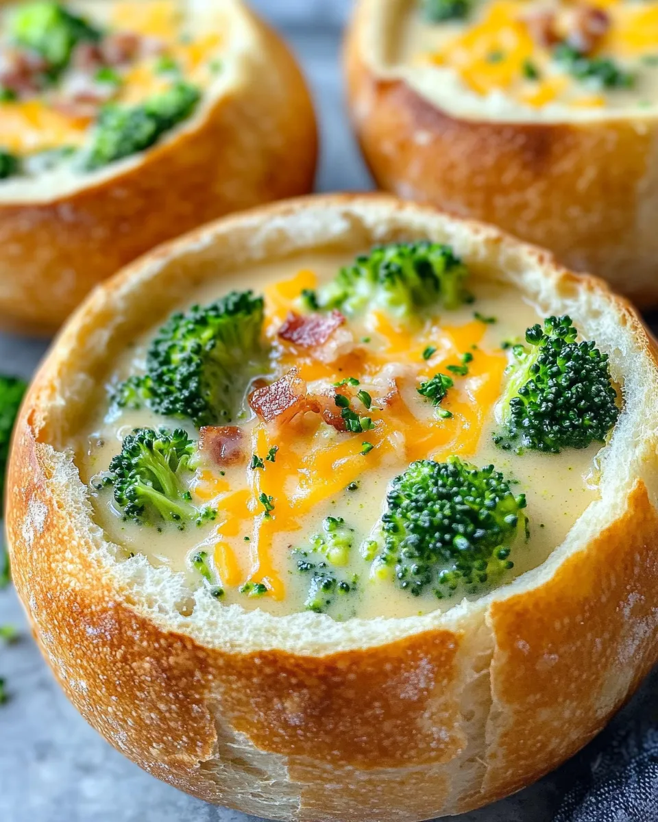 Classic Broccoli Cheddar Soup in Toasted Bread Bowls image