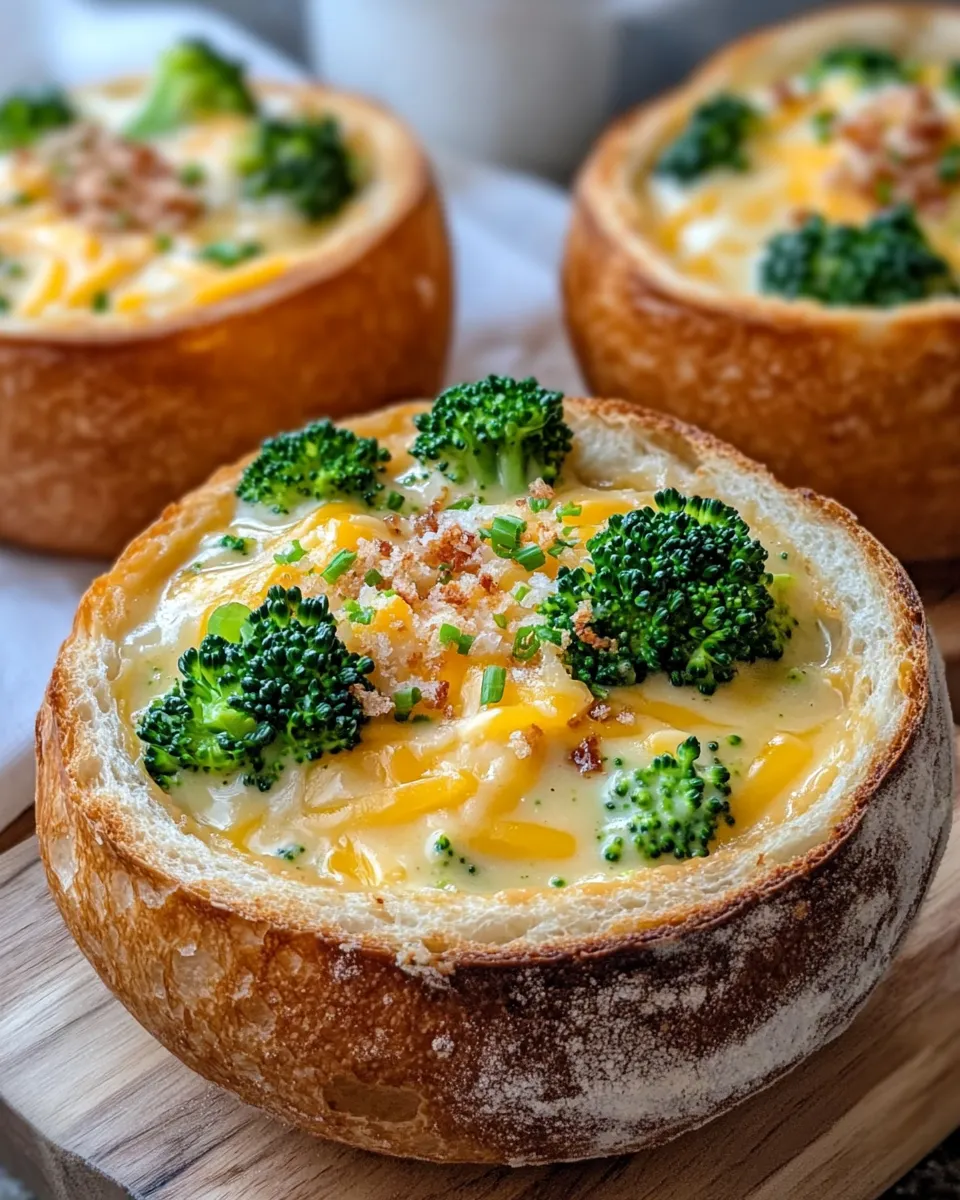 Easy Broccoli Cheddar Soup in Toasted Bread Bowls recipe photo