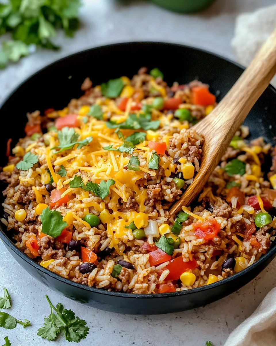 Easy Cheesy Taco Rice Skillet (15-Minute Dinner) food shot