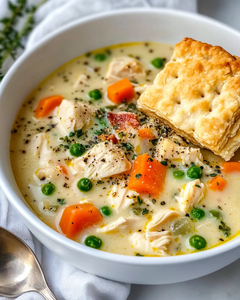 Easy Chicken Pot Pie Soup with Flaky Crust Crackers dish photo