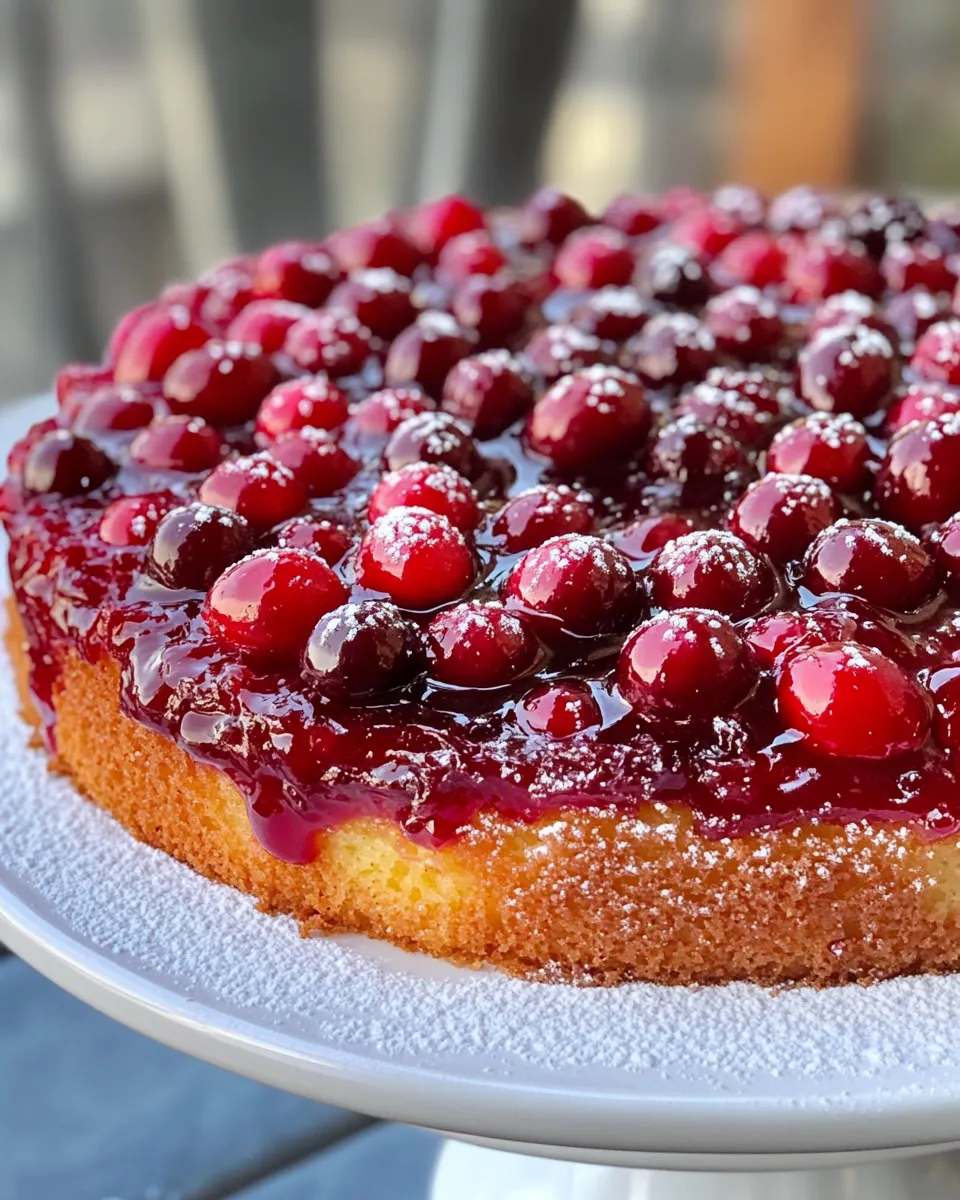Easy Cranberry Upside-Down Cake with Orange Caramel food shot