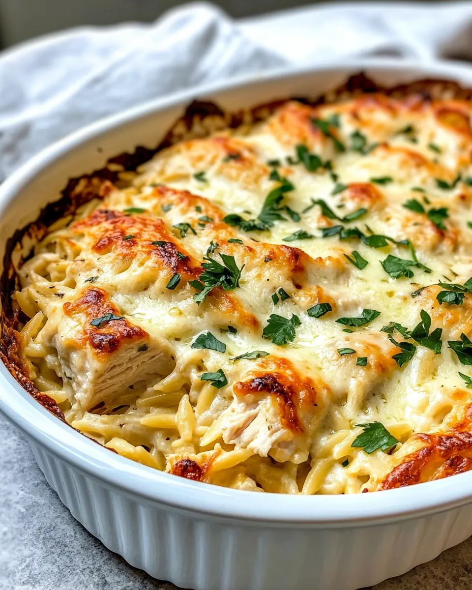 Homemade Creamy Chicken Alfredo Orzo Bake (Weeknight Easy) photo