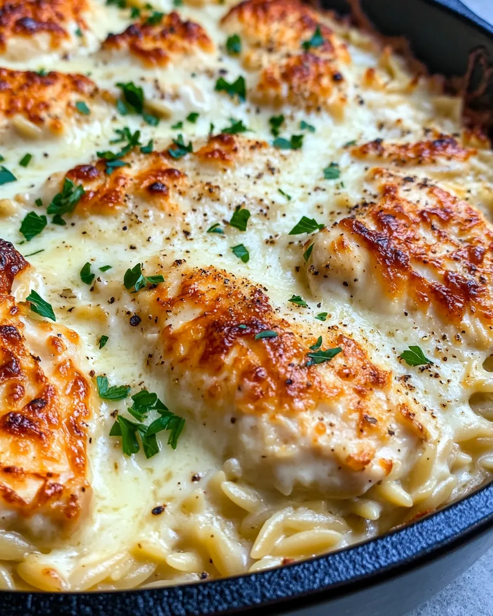 Classic Creamy Chicken Alfredo Orzo Bake (Weeknight Easy) dish photo