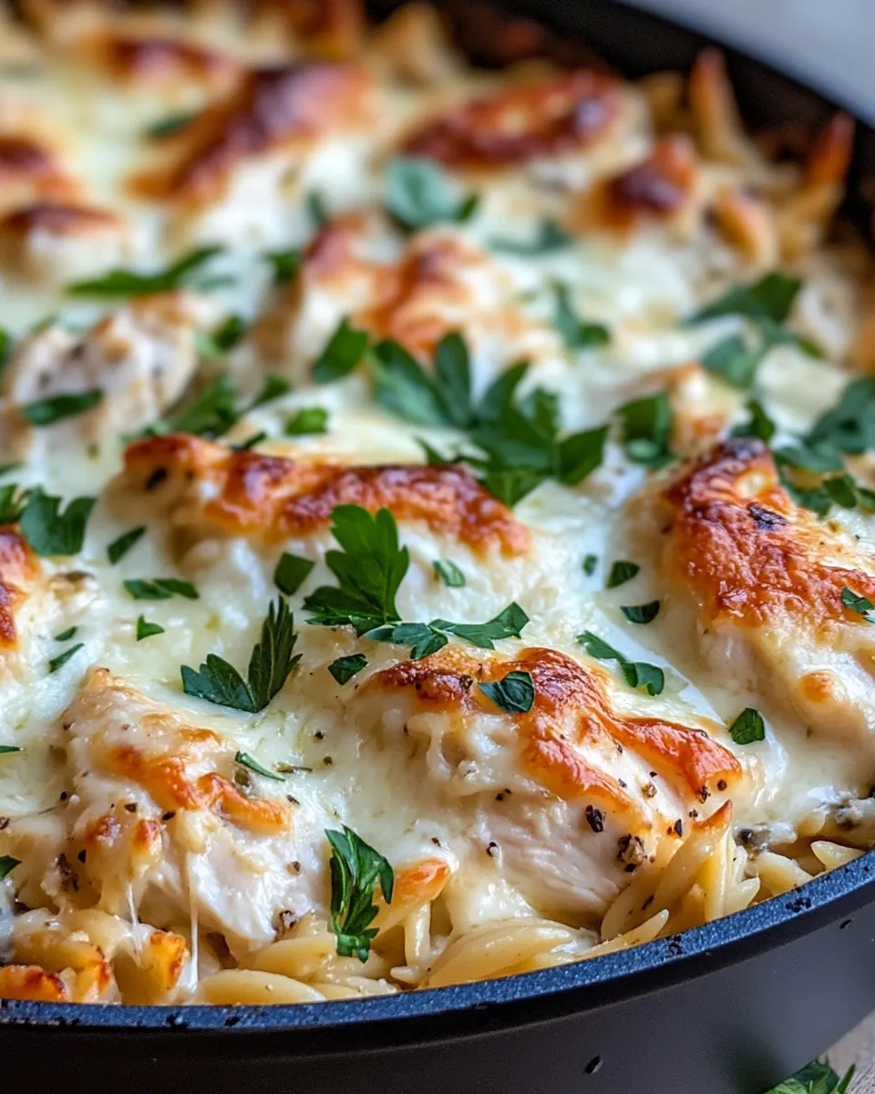 Easy Creamy Chicken Alfredo Orzo Bake (Weeknight Easy) recipe image