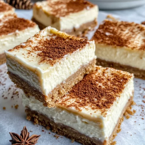 Homemade Eggnog Cheesecake Bars with Gingersnap Base photo