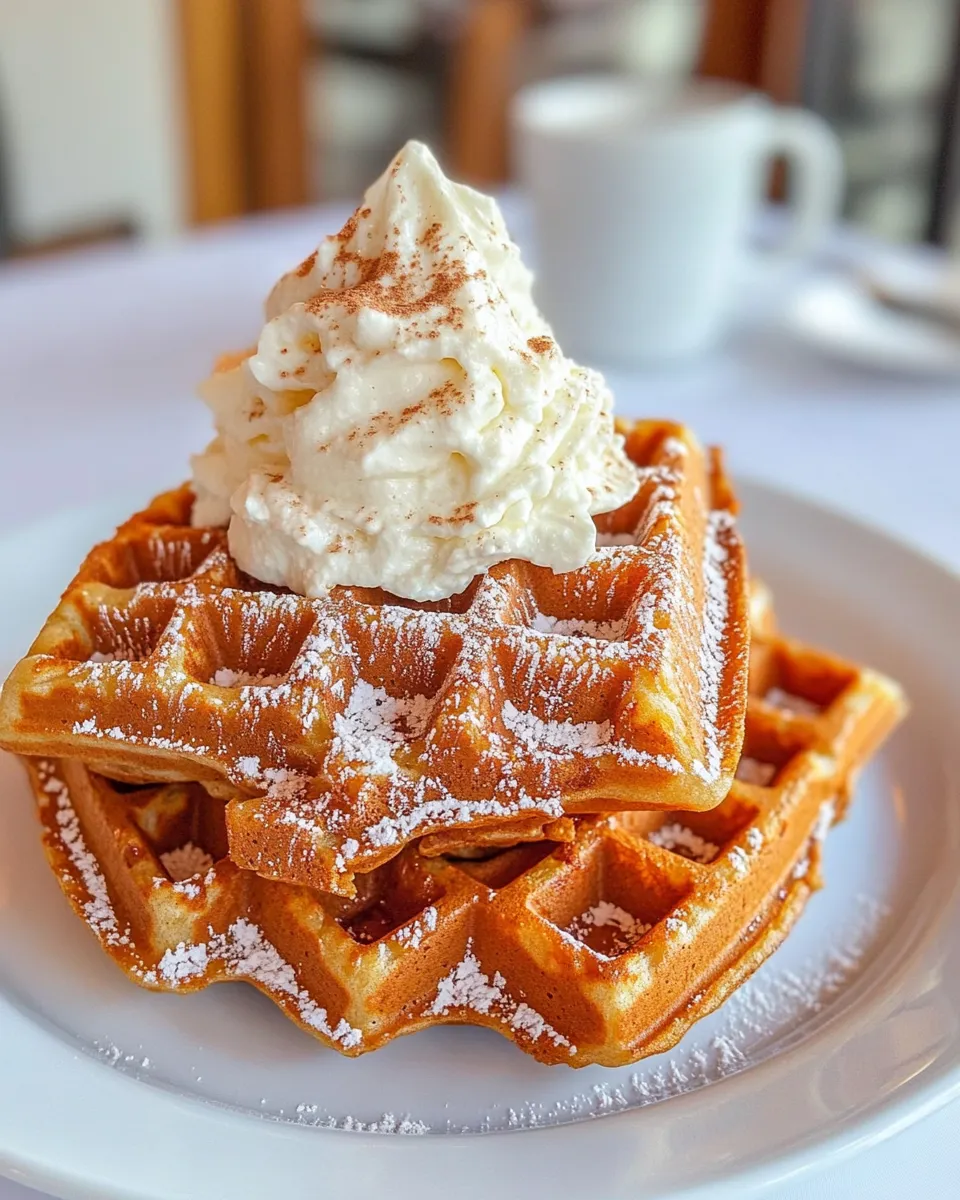 Delicious Gingerbread Waffles with Vanilla Whipped Cream plate image