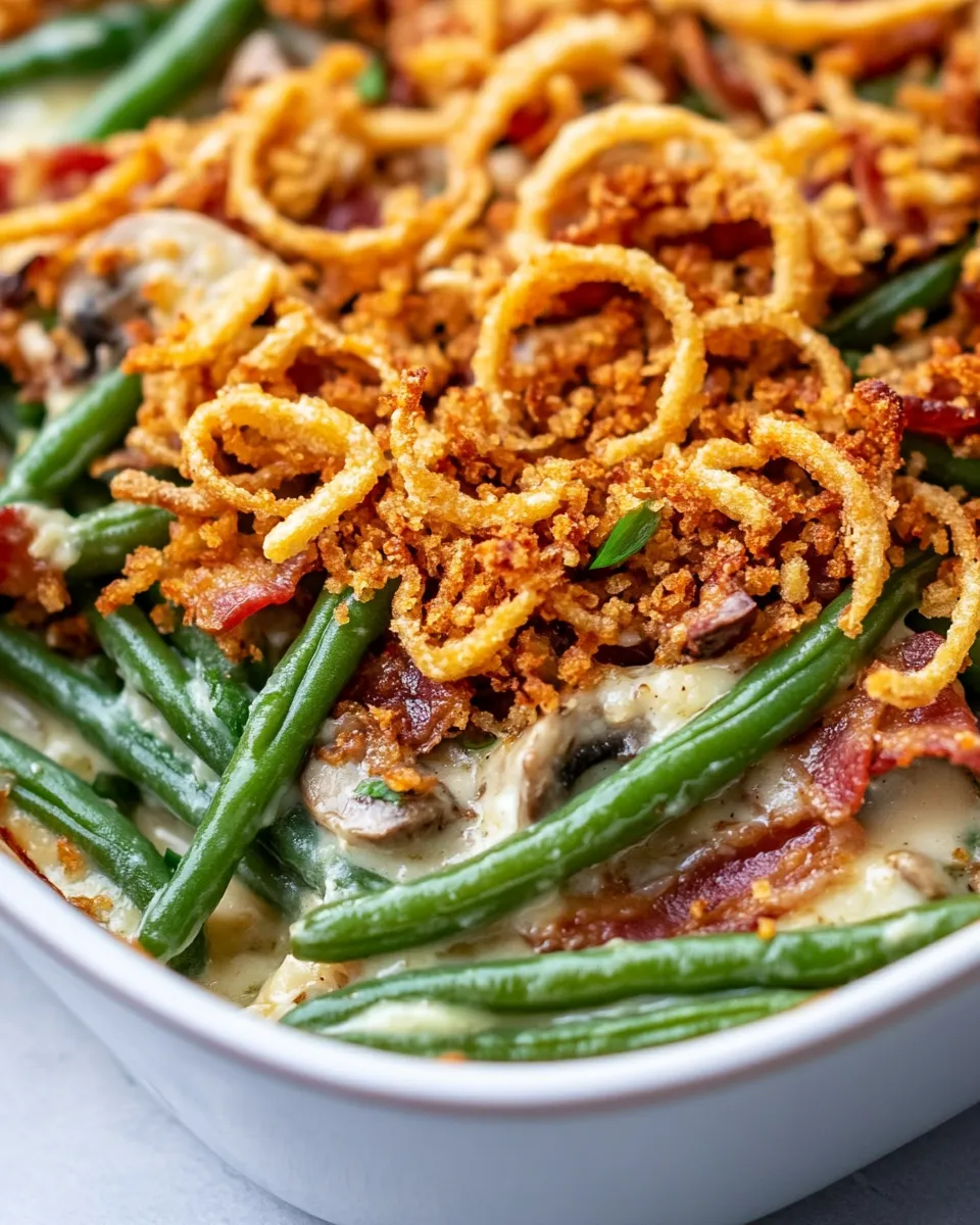 Delicious Green Bean Casserole with Crispy Onion Panko Top plate image